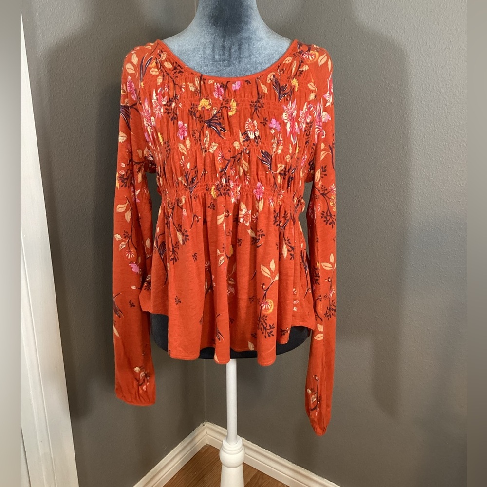 Free People Dahlia Orange Peasant Top Size S